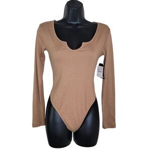 Melrose and Market Nwt Tan Burro Ribbed Bodysuit Size XS